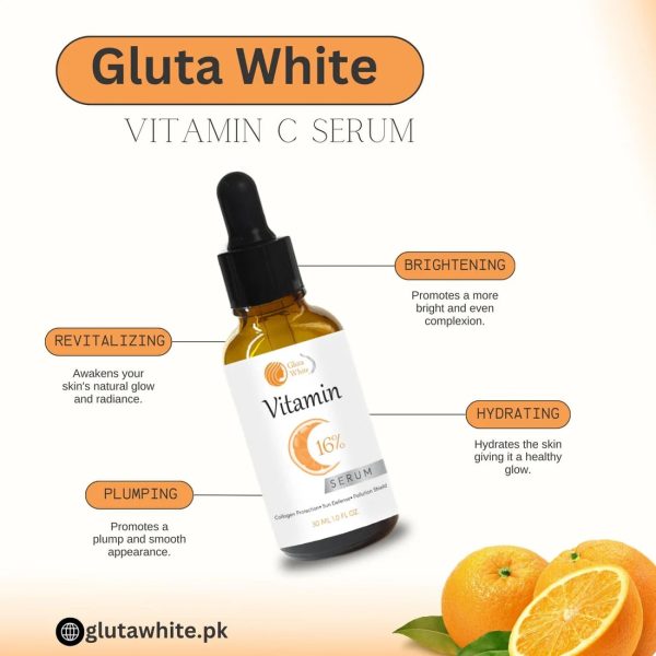 Vitamin C 16% Face Serum – Gluta White Brightening & Anti-Aging Serum for Glowing Skin, Dark Spot Removal & Even Tone – 30ml