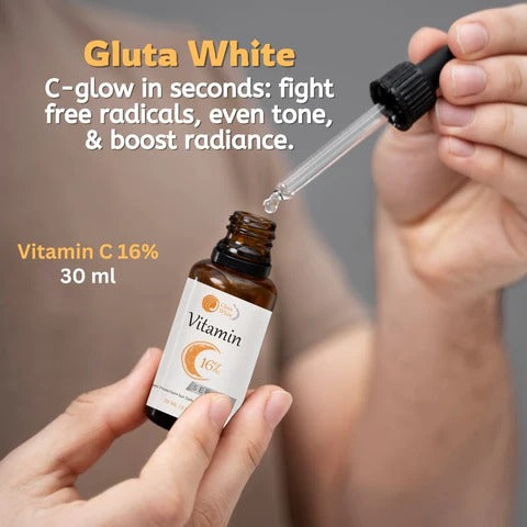 Vitamin C 16% Face Serum – Gluta White Brightening & Anti-Aging Serum for Glowing Skin, Dark Spot Removal & Even Tone – 30ml