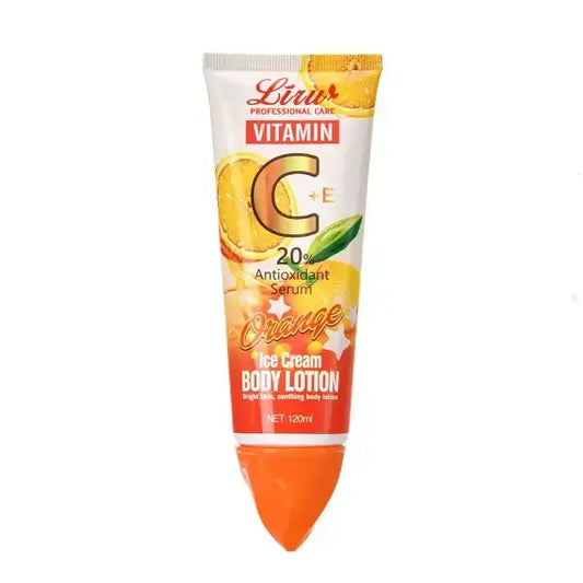 Liru Vitamin C + E 20% Brightening Body Lotion – Antioxidant Serum Lotion for Glowing, Hydrated & Even Skin Tone – 120ml Orange Ice Cream Formula