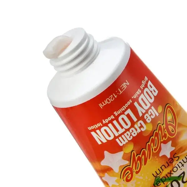 Liru Vitamin C + E 20% Brightening Body Lotion – Antioxidant Serum Lotion for Glowing, Hydrated & Even Skin Tone – 120ml Orange Ice Cream Formula